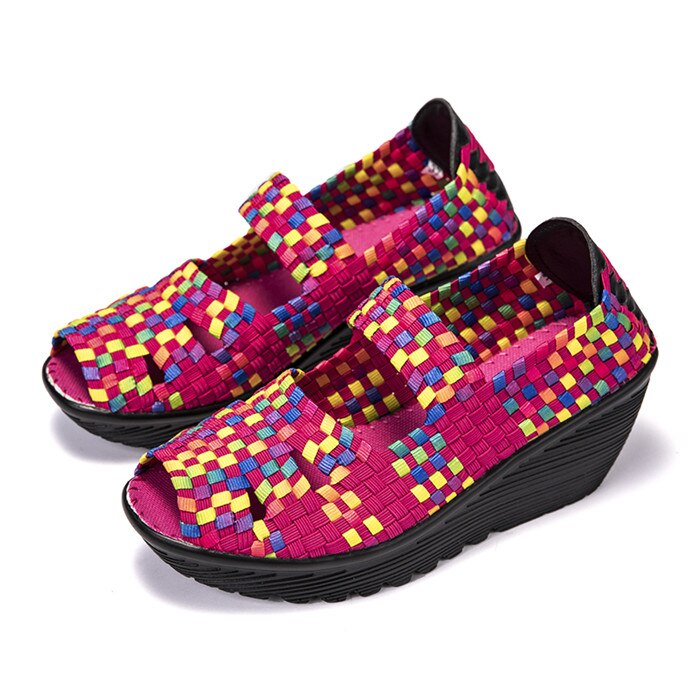 Sandalias de plataforma de Meotina para mujer zapatos tejidos de verano Mary Janes pescador zapatos casuales de cuña de Punta abierta otoño calzado rojo 40: Rojo / 5