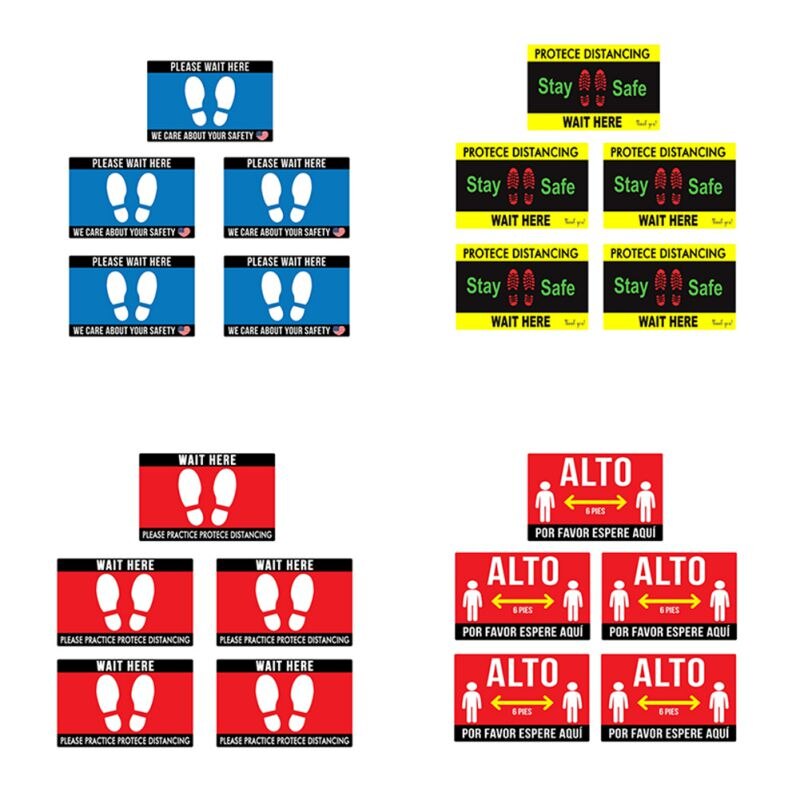 5pack45 * 30cm Social Isolation Floor Decals-safety Floor Sign Mark-keep 6 Feet Away-non-slip Stickers-A4
