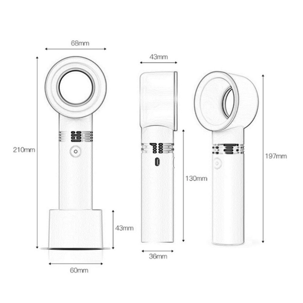 Nul 9 Usb Oplaadbare Draagbare Bladeless Fan Handheld Mini Koeler Geen Blad Handy Fan Met 3 Ventilator Snelheid Niveau Led indicator