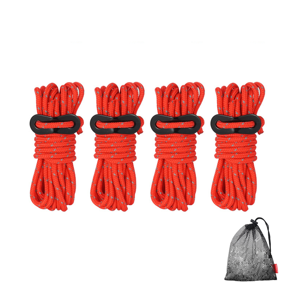 4Pcs 3.5M * 4Mm Camping Reflecterende Tent Touwen Set Trekkoord Wind Touwen Met Aluminium Gesp Outdoor wandelen Accessoires: Red