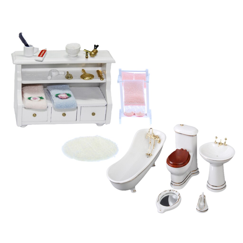 1/12 skala dukkehus miniature tilbehør til badeværelsesmøbler sæt dekoration børn foregiver legetøj