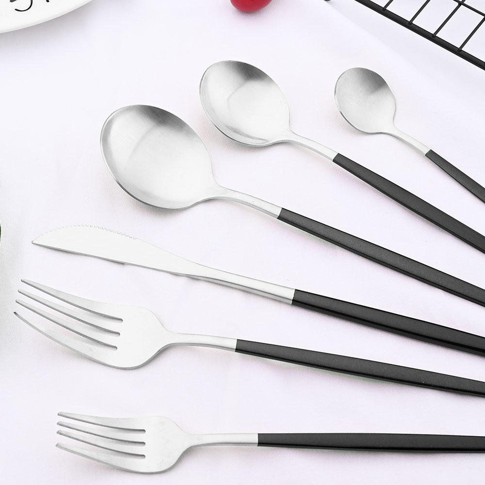 Mat Zwart Zilver Bestek Set Keuken Servies Restaurant Upscale Westerse Servies Diner Mes Vork Koffie Lepel Bestek