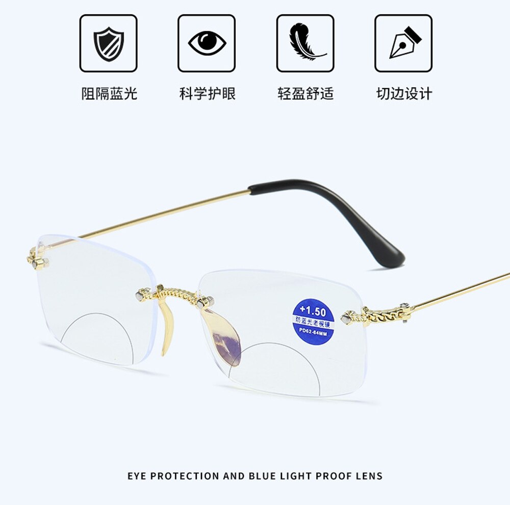 ¡! ¡Dos pares! Gafas de lectura bifocales transparentes, con corte de diamante, sin montura, ver cerca y lejos + 0,75 + 1 + 1,25 + 1,5 + 1,75 + 2 + 2,25 + 2,5 + 3 a + 4