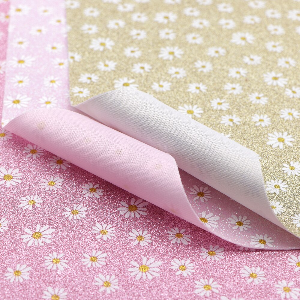 20*33cm Flower Printed Fine Glitter Faux Leather Fabric Sheet Leatherette Clothing Upholstery DIY Earrings Hair Bows,1Yc11696