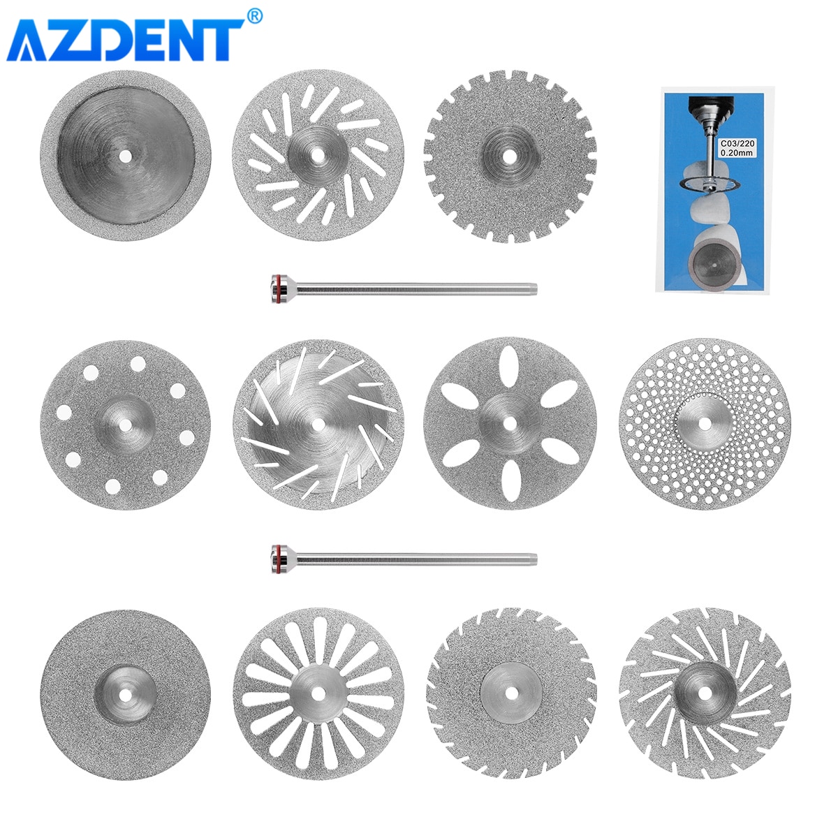 AZDENT 11 Sizes Dental Lab Diamond Disc 0.20mm Ultra-thin Double Side Grit Disk Cutting Tool Dia 22mm Polisher Dentistry Dentist