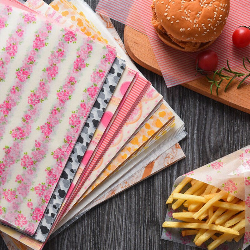 Madkvalitet fedt papir vokspapir 50 x voks engangs mad papir sandwich brød burger hamburger emballage restaurant bar / af