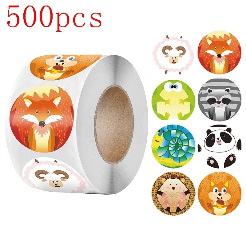 50-500pcs 1inch round good job cute animal teacher reward deco stickers korean logo stickers scrapbook paper Fridge stickers: HY2022-44-500pcs