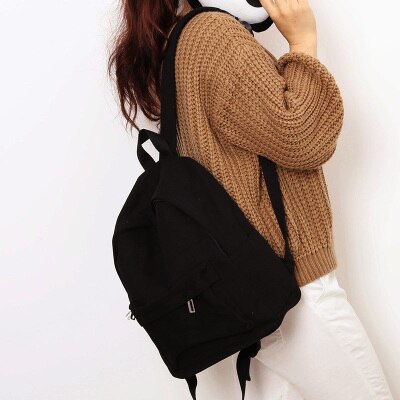 Simple Classic Designe Canvas Women Backpack School Student Book Bag Leisure Travel Young: Black Small Canvas