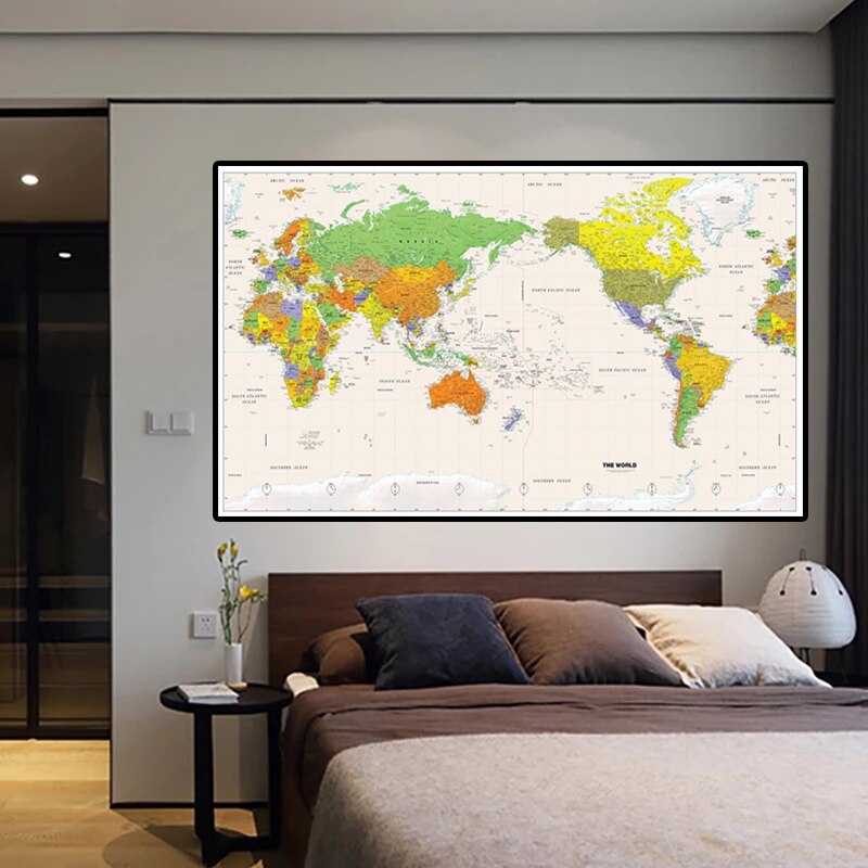 225*150cm The World Vintage Map Non-woven Canvas Painting Modern Art Poster Wall Sticker Cloth Card Living Room Home Decoration