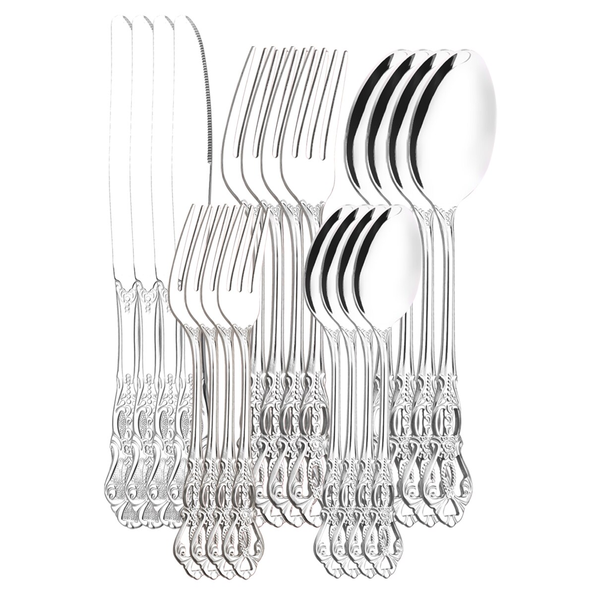 Bestek Set Mes Vork Dessert Lepel Servies Kleurrijke Bestek Set Rvs Zilverwerk Keuken Servies: 20Pcs Silver