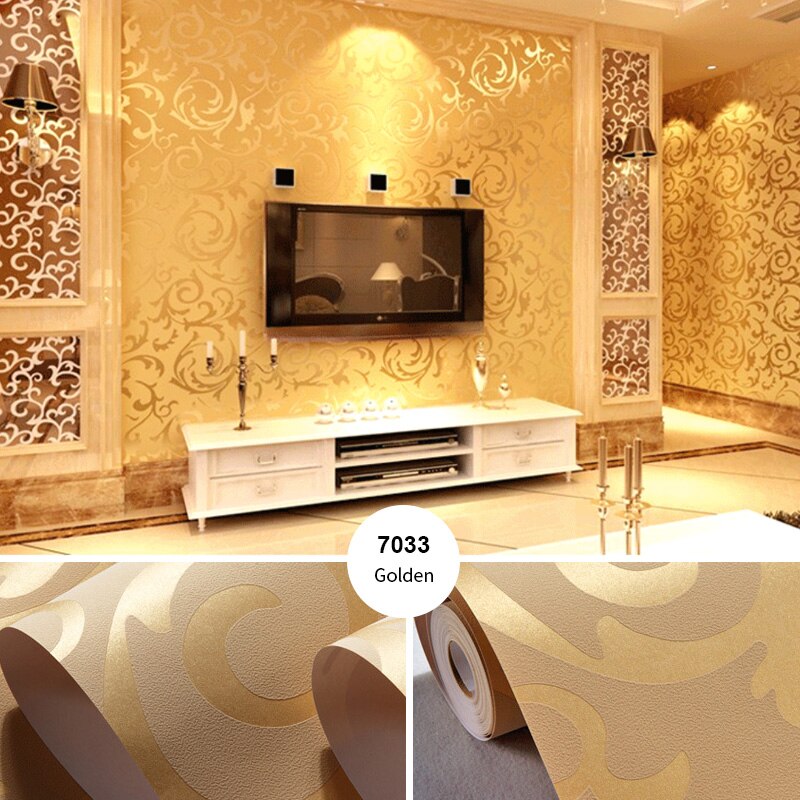 nicht gewebte 3D Tapete Europäischen haken blume hintergrund Zauberstab schlafzimmer wohnzimmer Hotel tapete tapeten wohnkultur U61: nicht gewebte Gold 7033