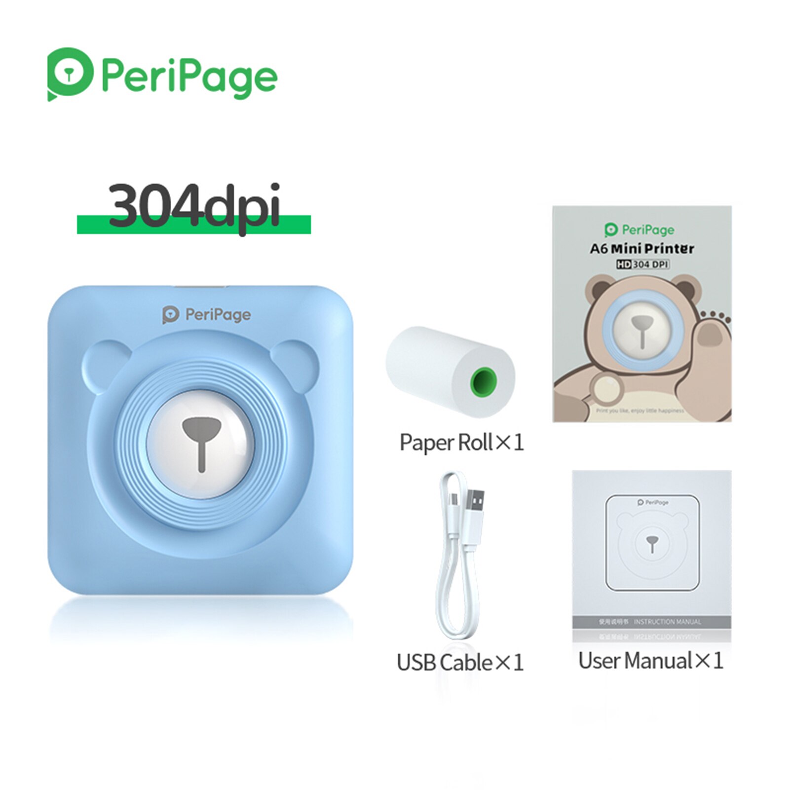 Peripage A6 304Dpi Mini Foto Bluetooth Printer Pocket Photo Printer Marker Voor Mobiele Telefoon Android En Ios Printer papier: Blauw