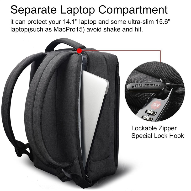 Tigernu Brand Slim Backpack USB charging Men 14 15.6 inch Laptop Backpack Women Splashproof Simple School Backpack Bag for Teens