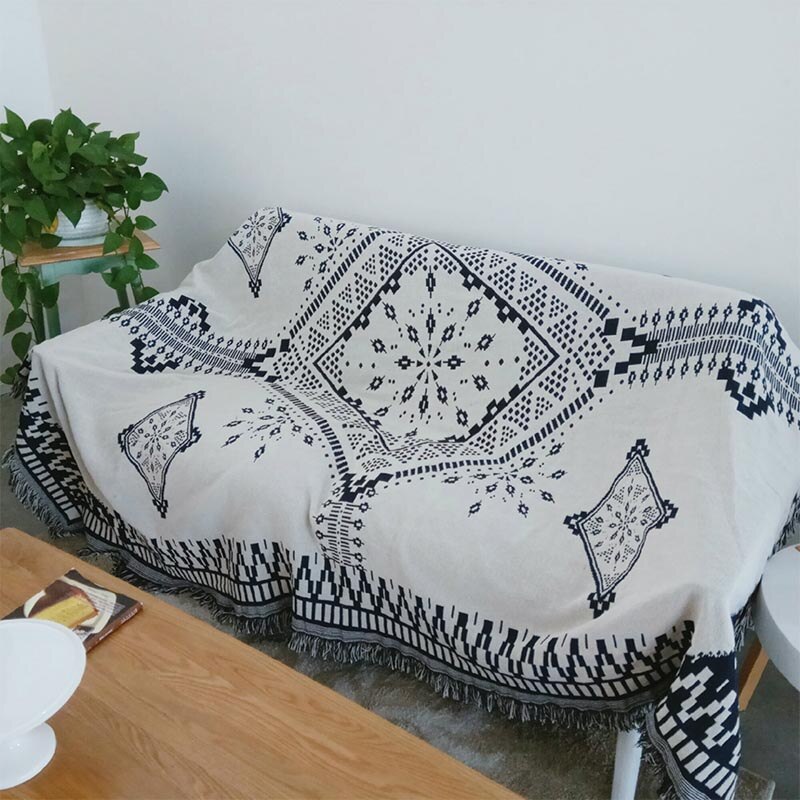 Nordisk sofa tæppe bomuld boheme hvid sort stue fritid pudebetræk kaste seng hale tæppe tæppe dobbeltsidet: 130 x 180cm