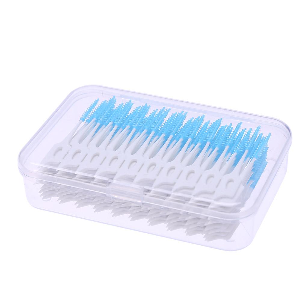 Palito fio dental portátil para limpeza dos dentes, palito de plástico, excelente e de boa elasticidade, silicone, higiene: Azul