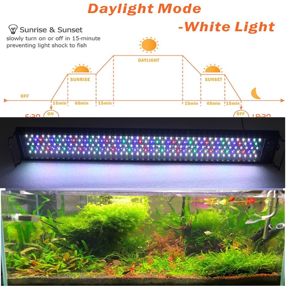 Luz LED inteligente para acuario, lámpara de encendido y apagado automático, temporizador regulable, amanecer y atardecer, impermeable, para 12-24 pulgadas, de fábrica