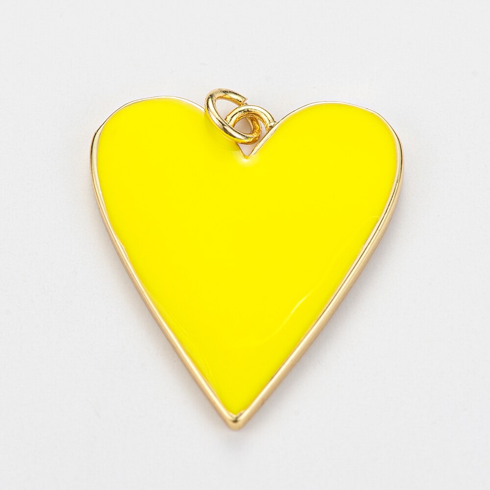 10 Kleuren Grote Emaille Hart Hanger Unieke Gouden Kleur Koper Romantische Liefde Bedels Voor Ketting Sieraden Maken Leuke Accessoires: yellow