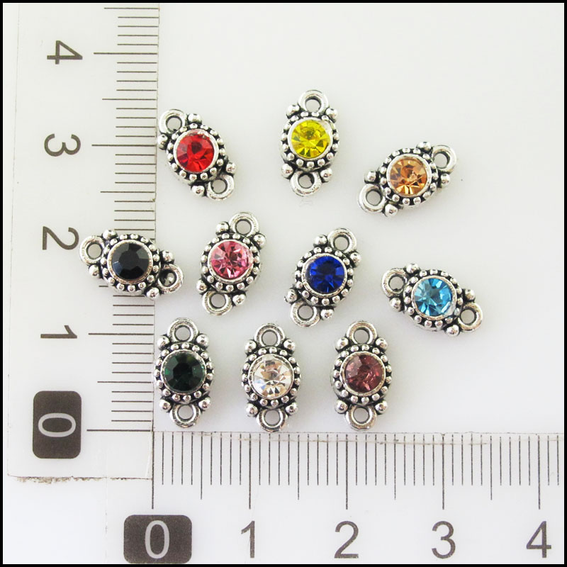 30 pièces cristal mélangé tibétain argent plaqué rond fleur charmes connecteurs 6.5x11.5mm
