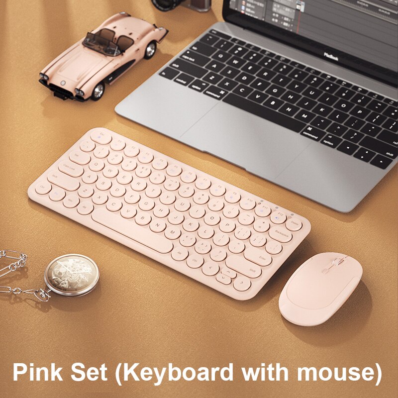 Slient Wireless Keyboard Mouse Combo For Macbook Pro Portable Gaming Keyboard Mouse Set For PC Gamer Computer Laptop Keyboard: pink set