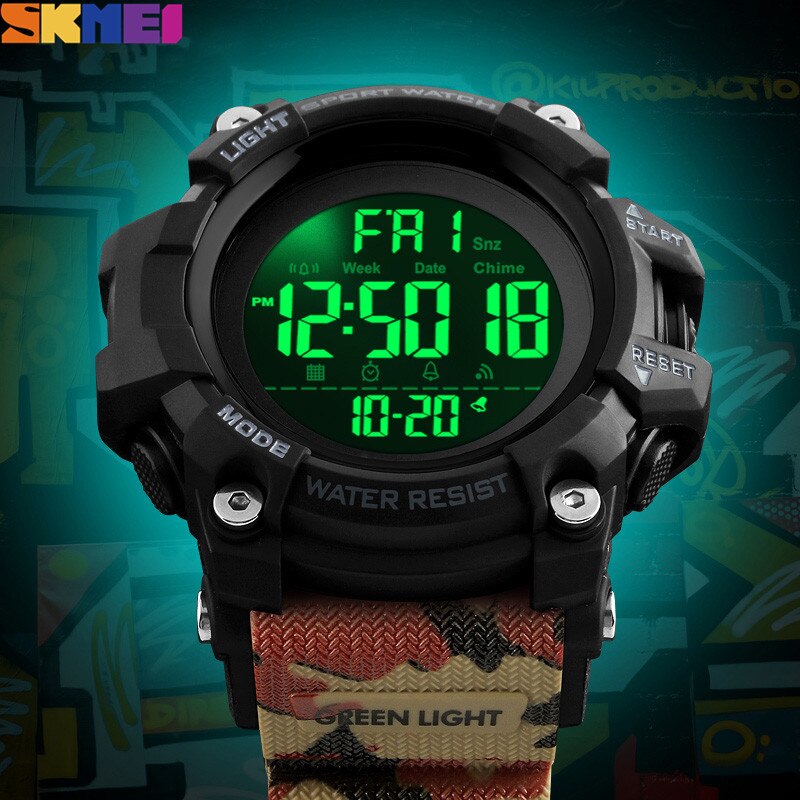 Skmei sport klokker herre digital klokke klokke 2 tid 12/24 timer el ligjt vanntett armbåndsur relogio masculino 1384