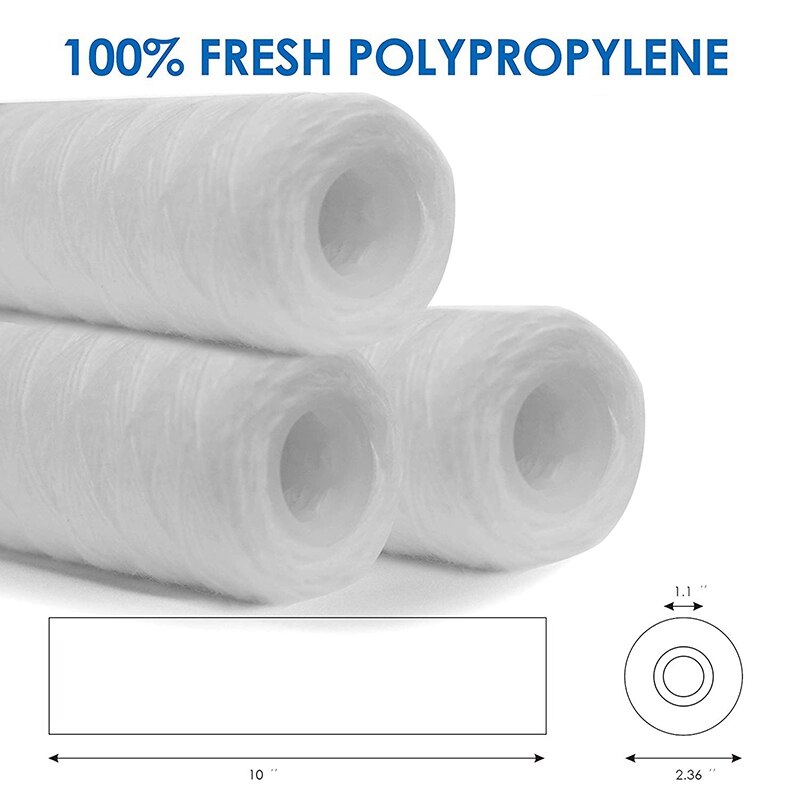 Cartucho de filtro de agua de 10 pulgadas X 2,5 pulgadas, filtración de sedimentos de cuerda enrollada, 10 piezas, 10 micras