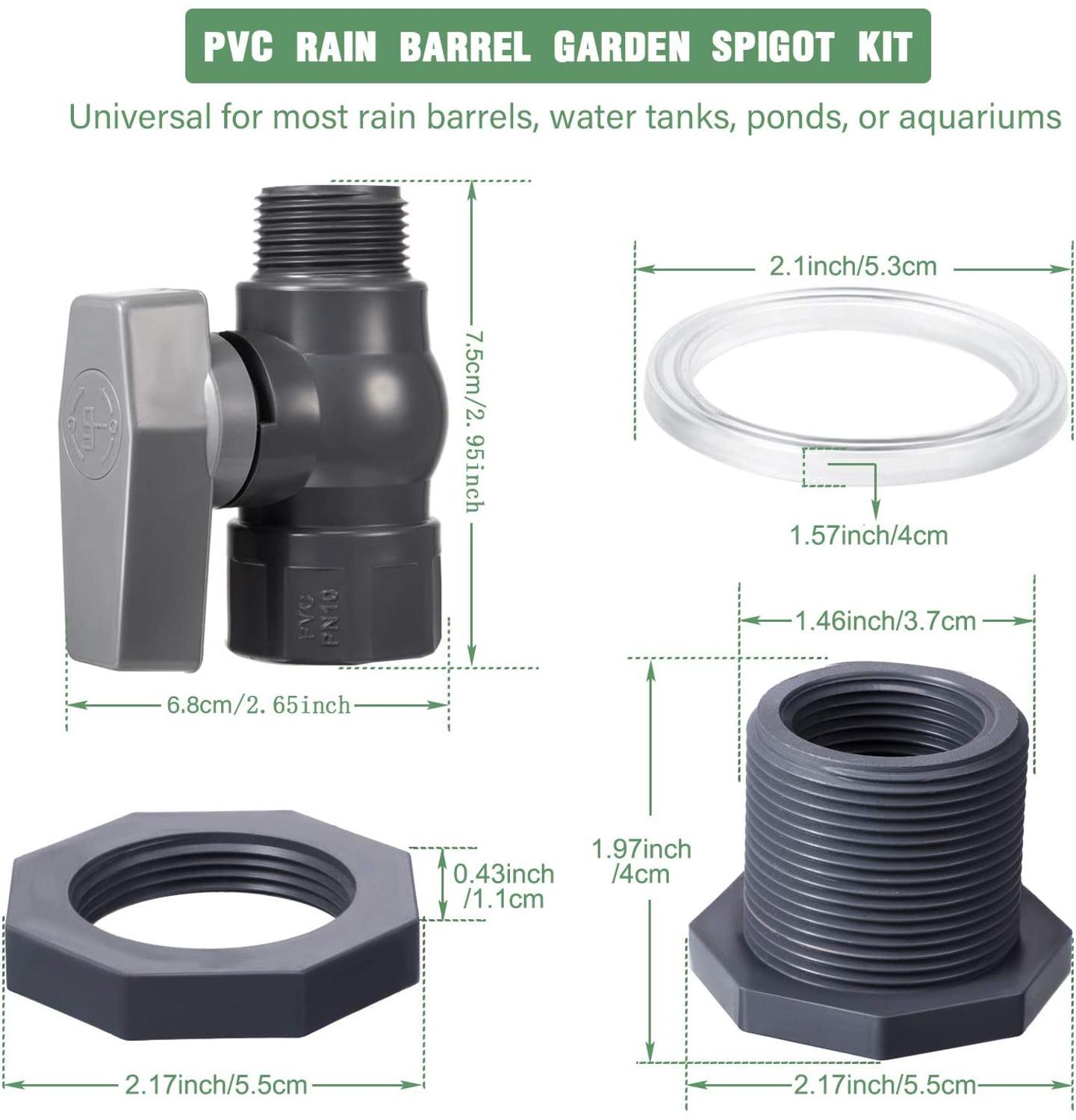 SCB PVC Spigot Rain Barre Faucet Kit 3/4 Inch Rain Barrel Valve with Bulkhead Fitting Adapter for Water Tanks, Aquariums, Pools