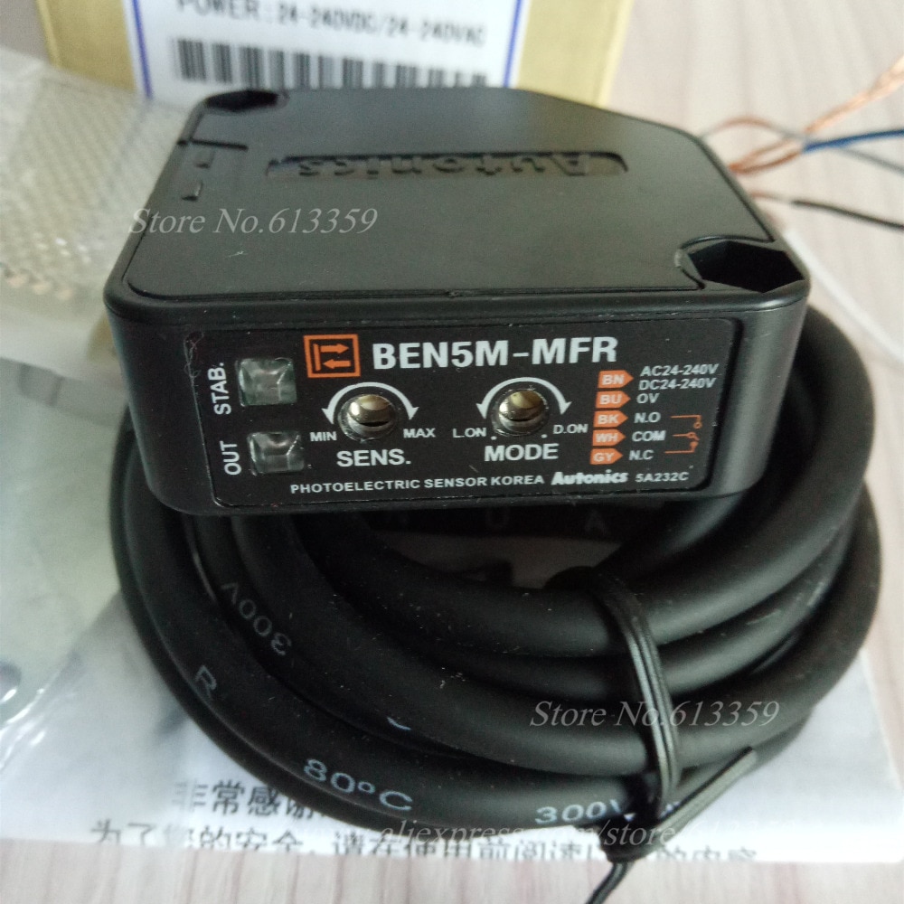 Ben 5m- mfr ac/dc autonics retroreflektiv fotoelektrisk bryter sensor sensing 5 meter reléutgang 100%  høy