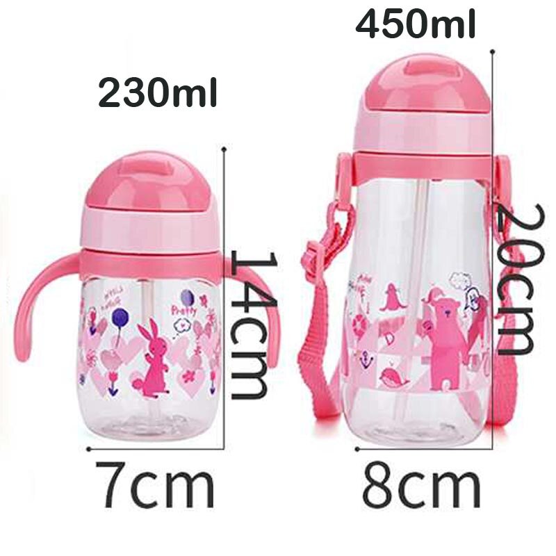 230/450 ml Peuter Zuigeling Water Fles Kinderen Babyvoeding Cup Leuke Cartoon Gedrukt Veilig Mooie Baby Water Cup met Stro