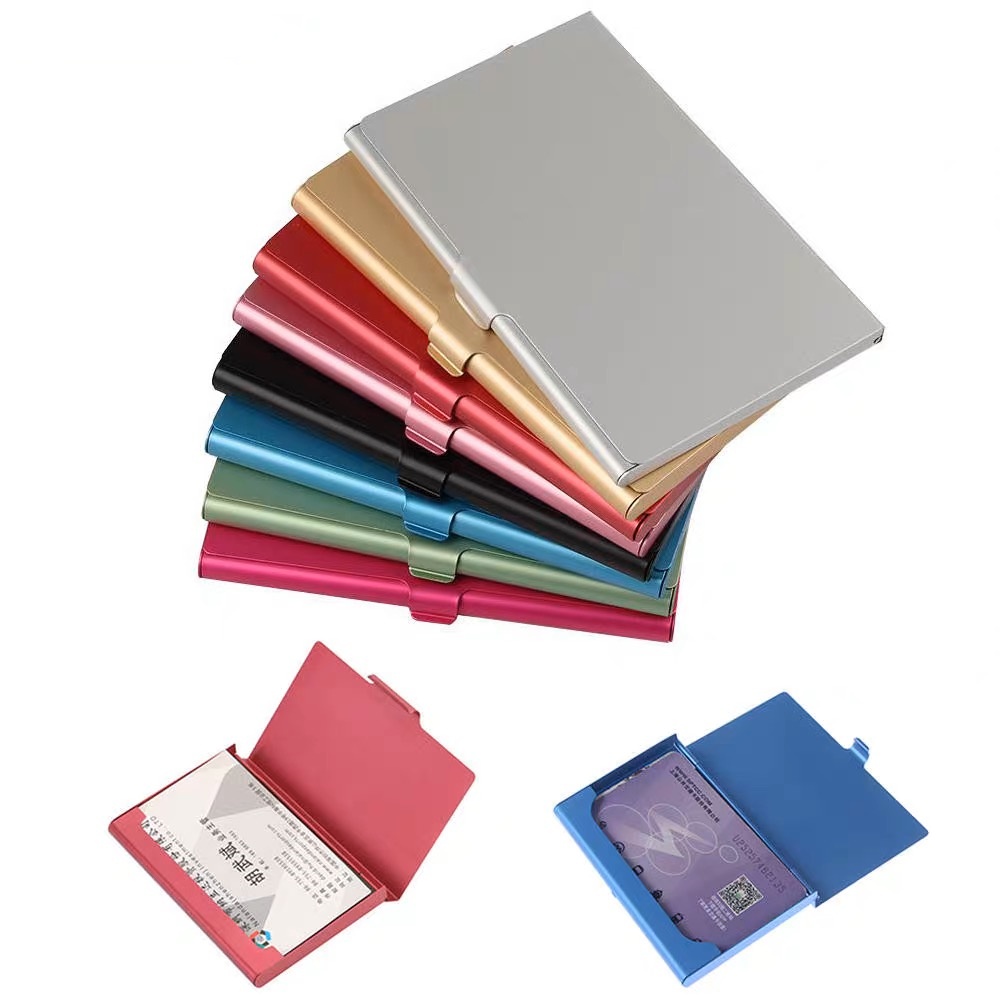 Visitenkarten-Aufbewahrungsbox, Visitenkarten-Box, tragbare Kreditkarten-Box, farbiges Metall, kleine Visitenkartenhalter, Box aus Aluminiumlegierung