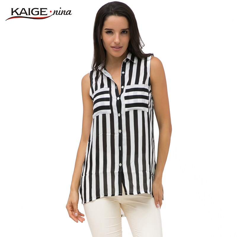 Blusa Simple a la , blusa de chifón a rayas para mujer, blusa de talla grande, Blusas formales, camisas, Blusas con botones 1711 a