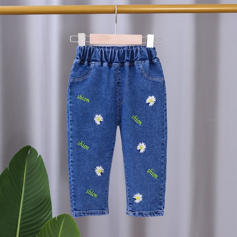 Babyjeans flickbyxor enfärgade jeans för flickor vår höst barn flickor avslappnad stil småbarnskläder: Niuzi-zhouju / 12m(80)