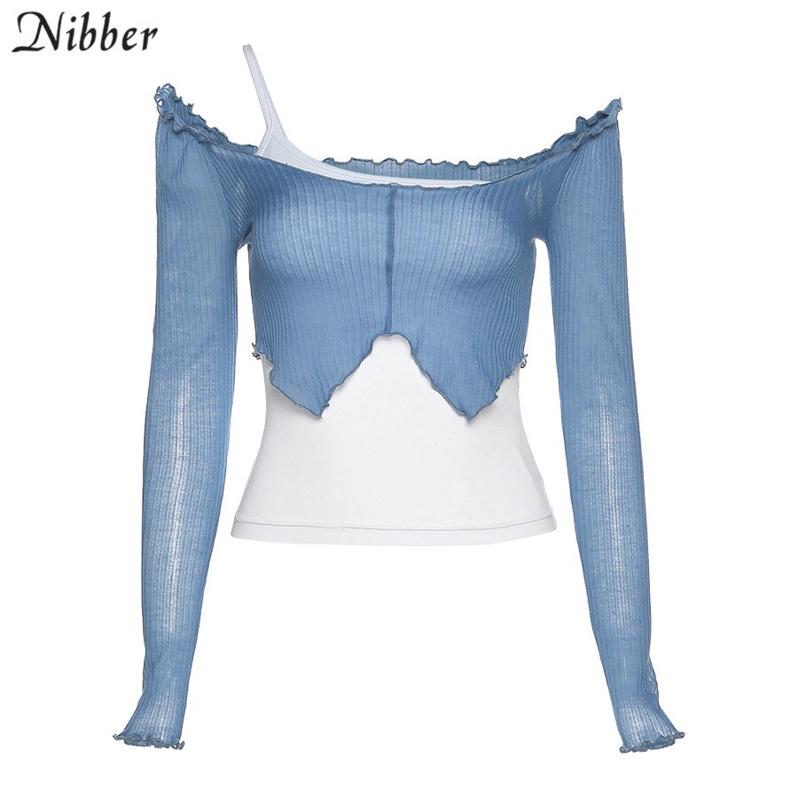 Nibber off shoulder streetwear sommartopp 2 tvådelad t-shirt dam slimmad mjuk t-shirt 2020 harajuku pure casual top t-shirt femme