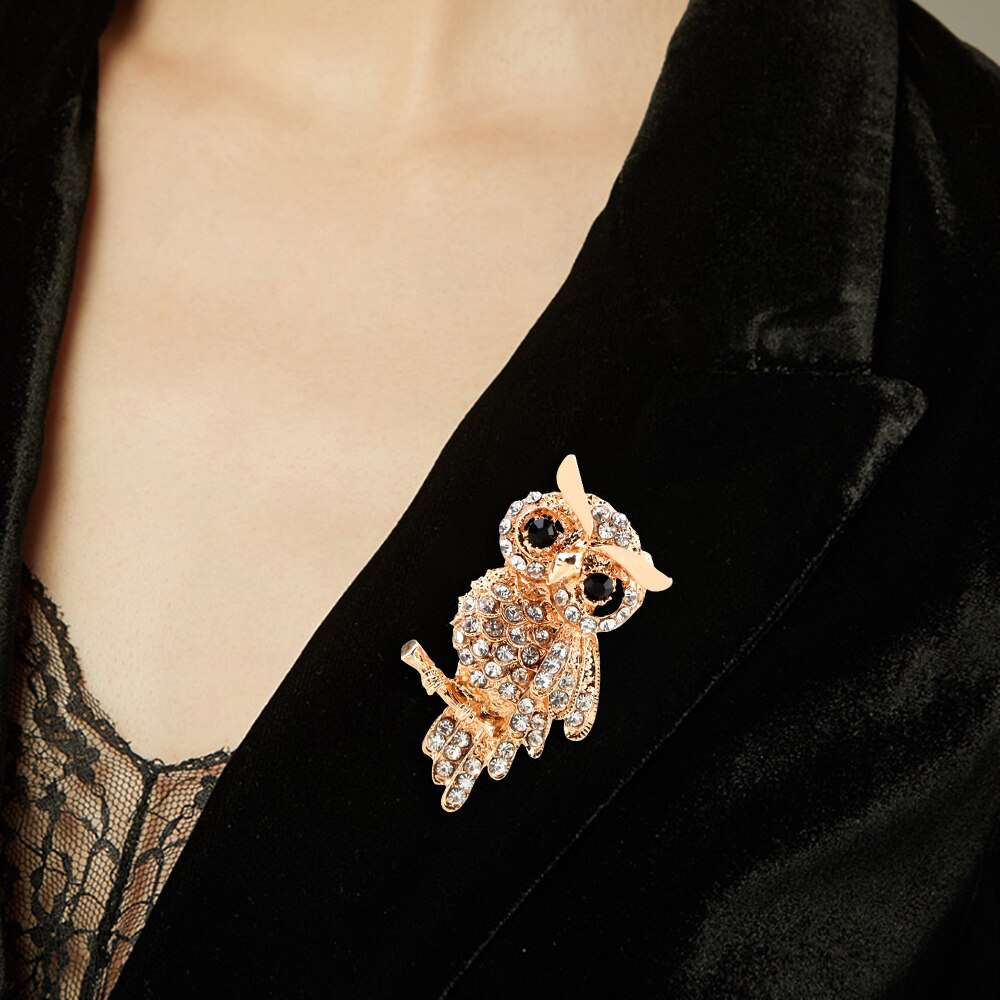 Broche de búho de aleación de Zinc, broche azul de imitación de diamantes de imitación, accesorios creativos de de cumpleaños, artículos de , insignia de búho
