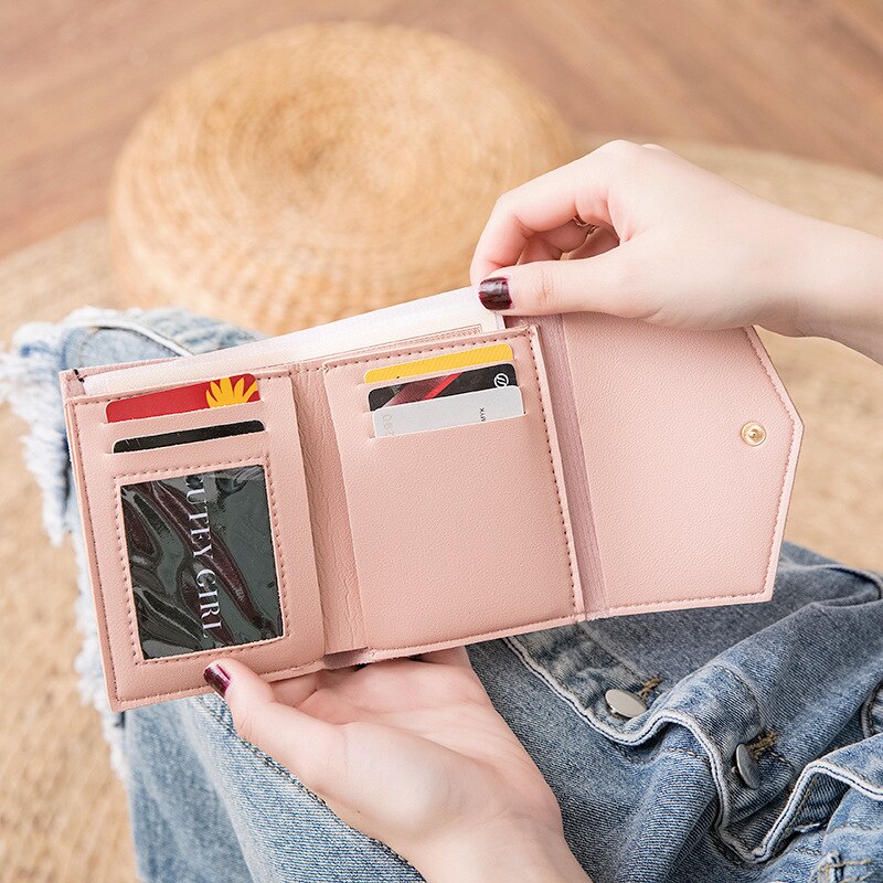 Women Tassel Love Heart Mini Wallets Black Pu Leather Coin Purse Simple All-match Student Card Holdeer Bag