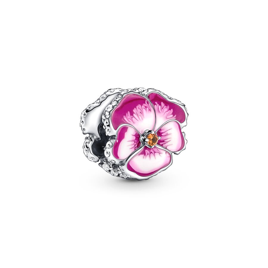 DIY Jewelry Deep Purple Pansy Flower、Pink Pansy Flower & Pink Daisy Flower Charm Bead Fit Original Silver 925 Europeans Bracelet: Pink