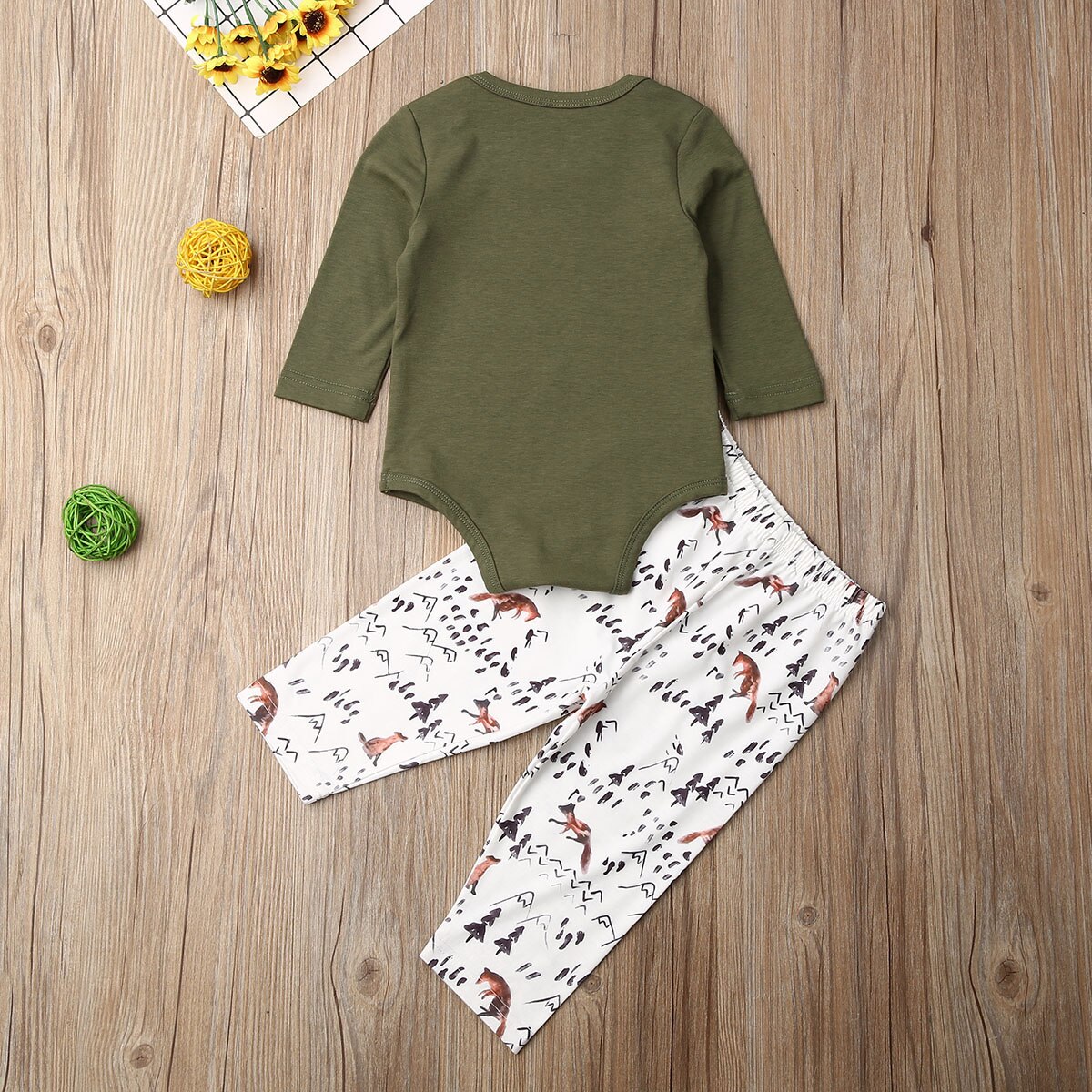 2 st nyfödda småbarn barn bebis pojke flicka höstkläder långärmade rävtröjor t-shirts+byxor byxor 3-24m spädbarnskläder set