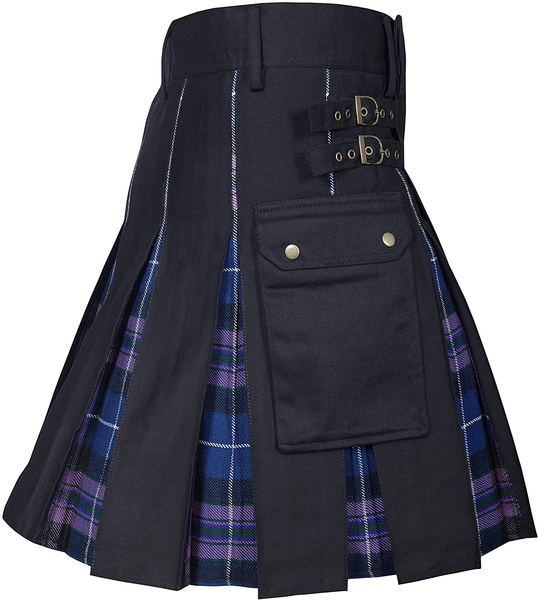 Kilts for Men, Utility Kilt, 100% Cotton Jeans Hybrid Kilt, Modern Box Pleated Tartan Traditional Mens Kilt: 5XL / PURPLE