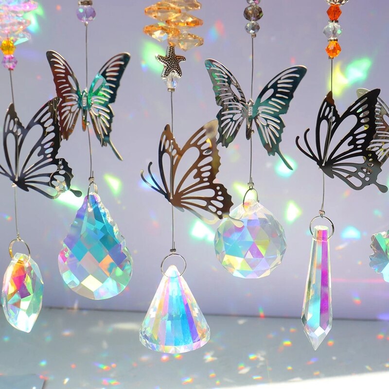 Crystal Wind Chime Catchers Ornament Outdoor Garden butterfly Windchime Window Hanging Light Catching Pendant Room Decor