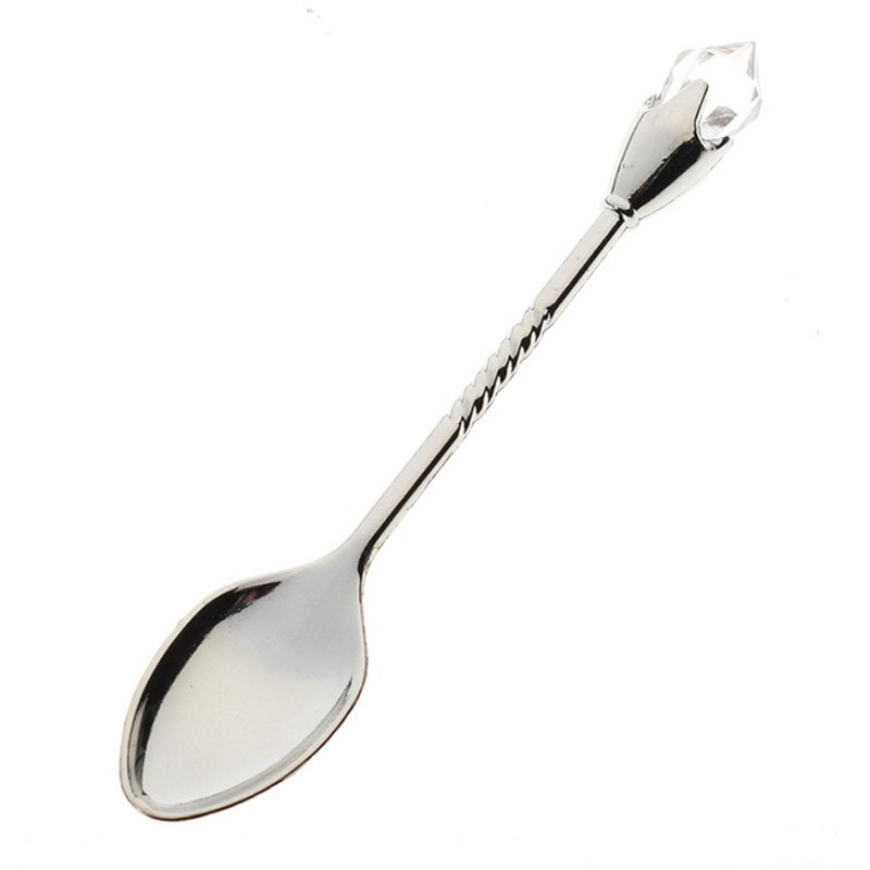 Cucharilla de café de cristal de aleación Retro, cuchara pequeña para postre, de recuerdo de té de la tarde: Dark silver / 6pcs