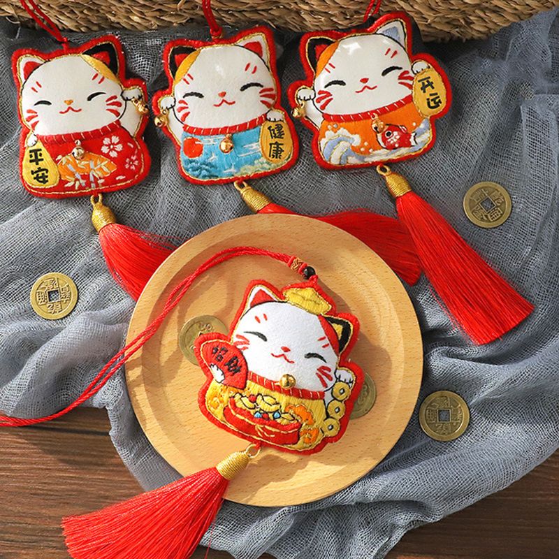 Lucky fortune cat diy broderiband kit handgjord lavendel påse material väska  k1mf