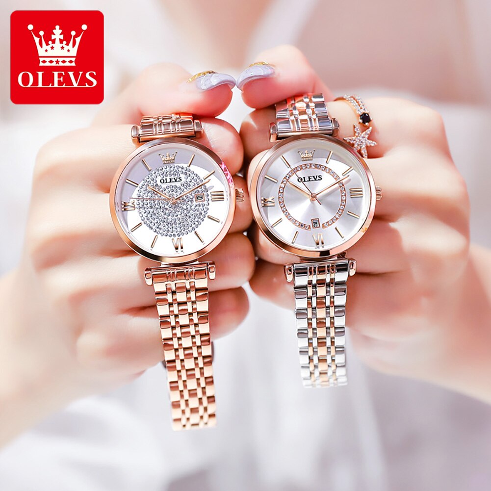 Olevs Gypsophila Quartz Vrouwen Horloges Roestvrij Stalen Band Waterdicht Horloges Voor Vrouwen Kalender