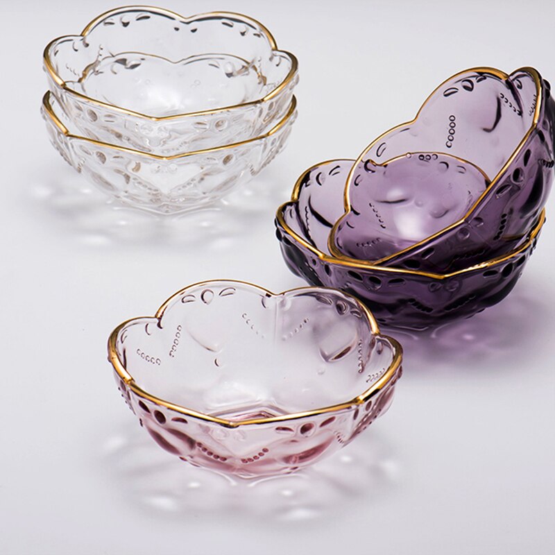 Small Glass Bowl European Transparent Gold Inlay Glass Bowl Color Peach Heart Glass Bowl For Ice Cream Fruit Dessert 3.45Inch