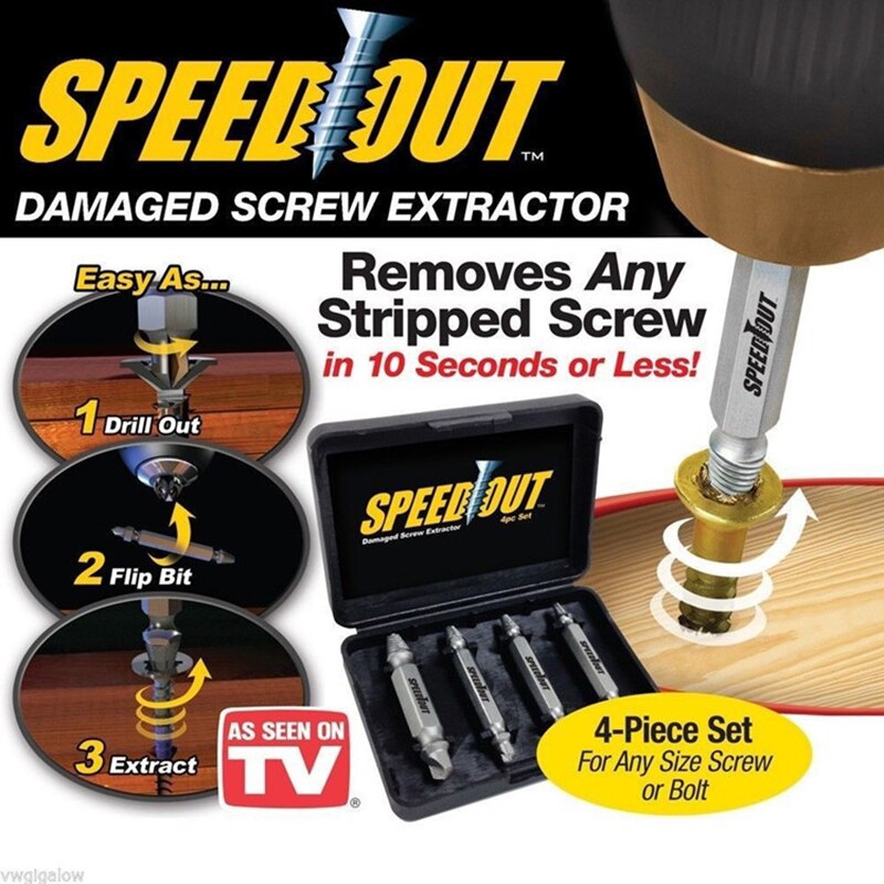 Accessoires de tournevis, forage, extracteur de vis endommagé, extracteur de boulon cassé manuel Kit d'outils pour enlever les goujons 4 pièces