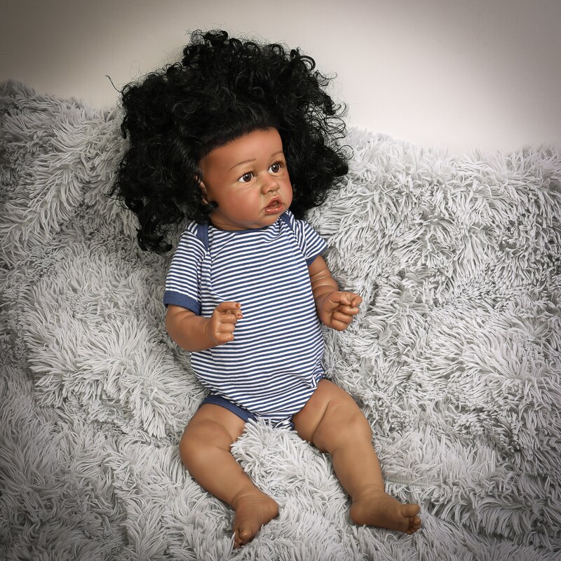 55cm 22 tommer silikoneklud babydukker blød realistisk sort hud naturtro nyfødt dukke til børnefødselsdag