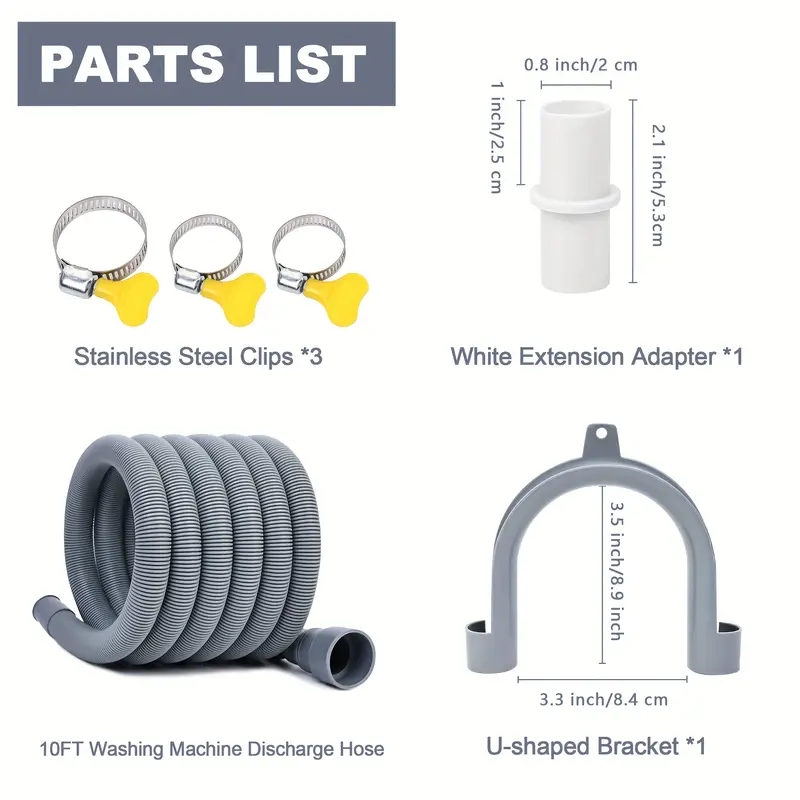 Manguera de drenaje para lavadora, Kits de extensión de manguera de drenaje Flexible para lavavajillas, manguera de descarga de lavadora corrugada de 1,5 metros y 2,5 metros