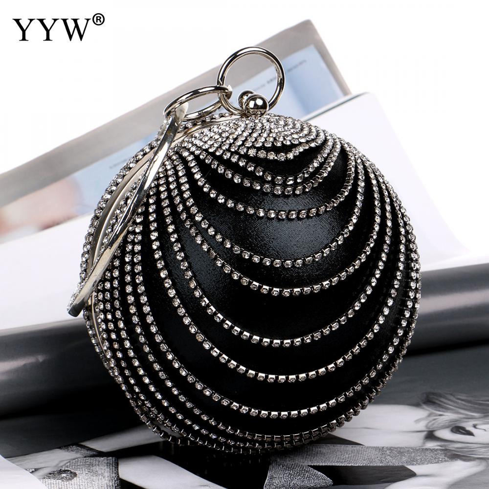 Rhinestones Tassel Women Ring Clutch Bags Round Party Clutches Bag Handbag Purse Diamonds Evening Bags Chain Shoulder Handbags: black