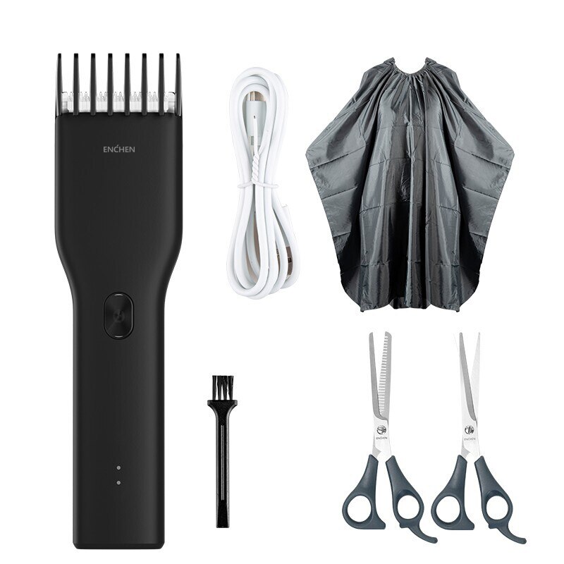 Enchen aparador de cabelo dos homens máquina de cortar cabelo profissional elétrica aparador de barba usb recarregável sem fio máquina de corte de cabelo: Black With Scissors