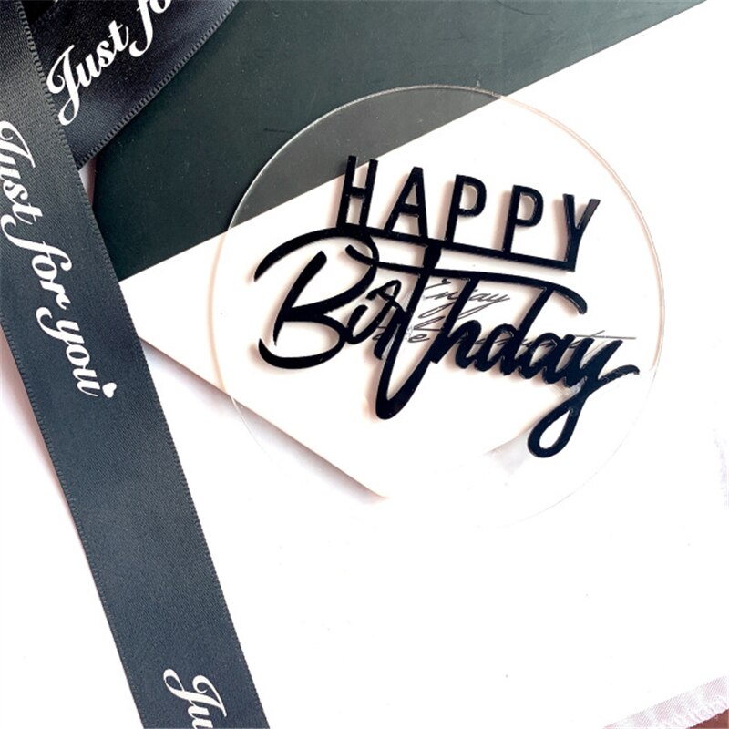 Gold Happy Birthday Cake Topper Gold Foil Round Acrylic Cake Topper For Kids Birthday Party Cake Decorations Baby Shower: Black