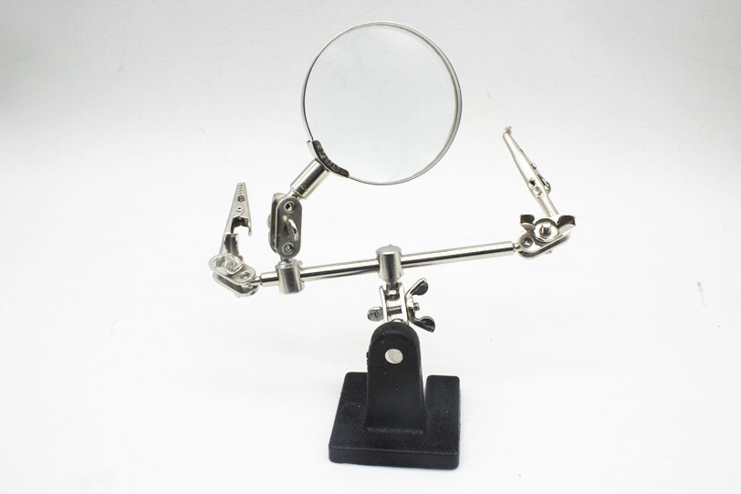 Helping Third Hand Tool Soldering Stand With 4X Welding Magnifying Glass led Adjustable 2 Alligator Clips 360 Degree Rotating