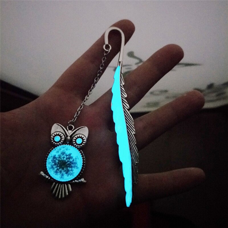 1pc Luminous Silver Copper Feather Shape Owl Bookmarks For Friends Cute Glow In The Dark Bookmarks School Supplies